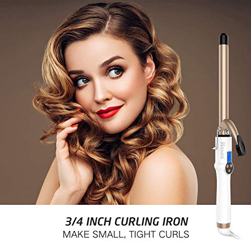 3/4 Inch Ceramic Tourmaline Curl Wand Barrel Hair Curler Iron for Short Hair, Glove Included, Gold